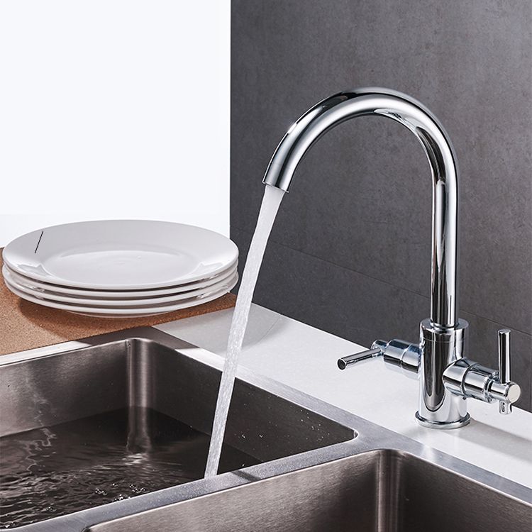 Contemporary Double Handle Kitchen Faucet High Arch Water Filler in Chrome Clearhalo 'Home Improvement' 'home_improvement' 'home_improvement_kitchen_faucets' 'Kitchen Faucets' 'Kitchen Remodel & Kitchen Fixtures' 'Kitchen Sinks & Faucet Components' 'kitchen_faucets' 1200x1200_af53c094-723f-498b-a2fd-41f6faa9f013