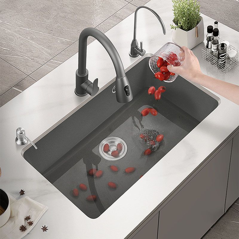 Quartz Kitchen Sink Contemporary Single Bowl Kitchen Sink with Strainer Clearhalo 'Home Improvement' 'home_improvement' 'home_improvement_kitchen_sinks' 'Kitchen Remodel & Kitchen Fixtures' 'Kitchen Sinks & Faucet Components' 'Kitchen Sinks' 'kitchen_sinks' 1200x1200_afb5b678-a764-4267-bd25-2f77270074a6
