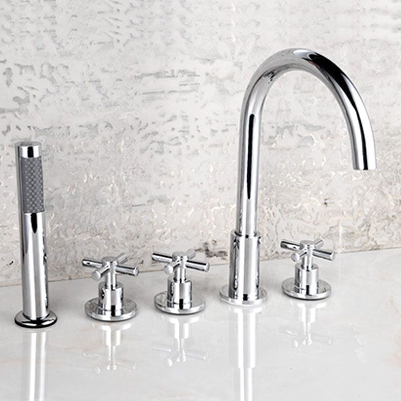 Contemporary Bathroom Faucet Deck Mounted Copper Low Arc Roman Tub Set Clearhalo 'Bathroom Remodel & Bathroom Fixtures' 'Bathtub Faucets' 'bathtub_faucets' 'Home Improvement' 'home_improvement' 'home_improvement_bathtub_faucets' 1200x1200_afc4d7df-e2d3-46a6-9c91-202e4625741d