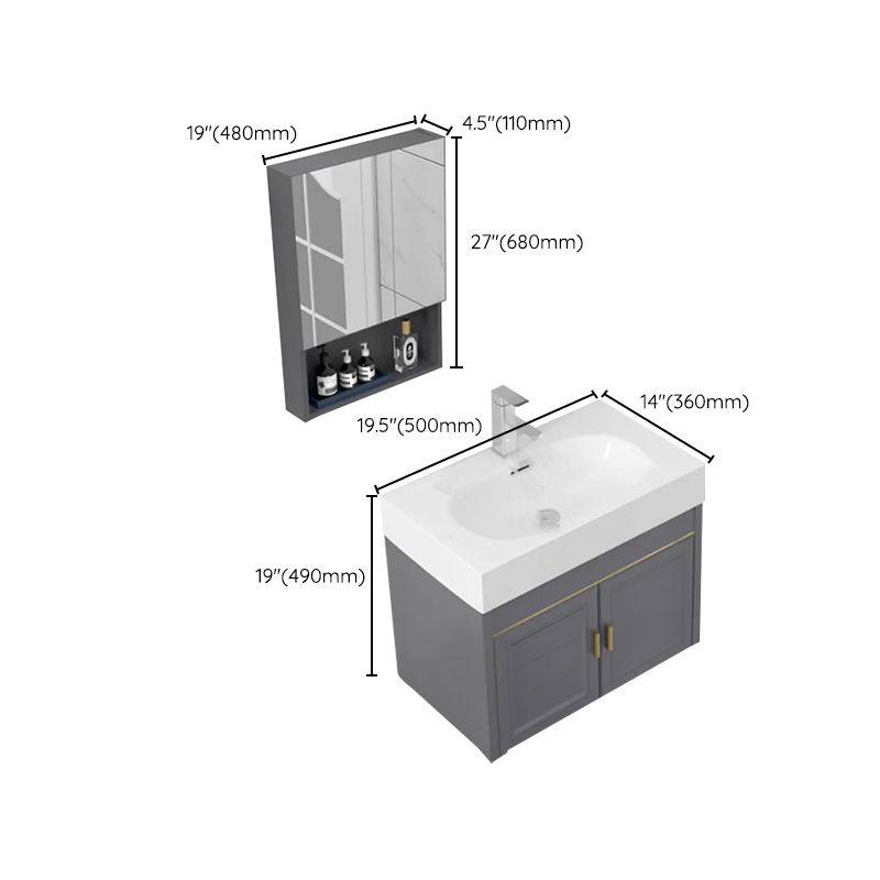 Glam Single Ceramic Top Vanity Oval Wall Mount Vanity Set with Mirror Clearhalo 'Bathroom Remodel & Bathroom Fixtures' 'Bathroom Vanities' 'bathroom_vanities' 'Home Improvement' 'home_improvement' 'home_improvement_bathroom_vanities' 1200x1200_afd7c0b7-df89-44eb-b9ea-b9f7ddd0b338