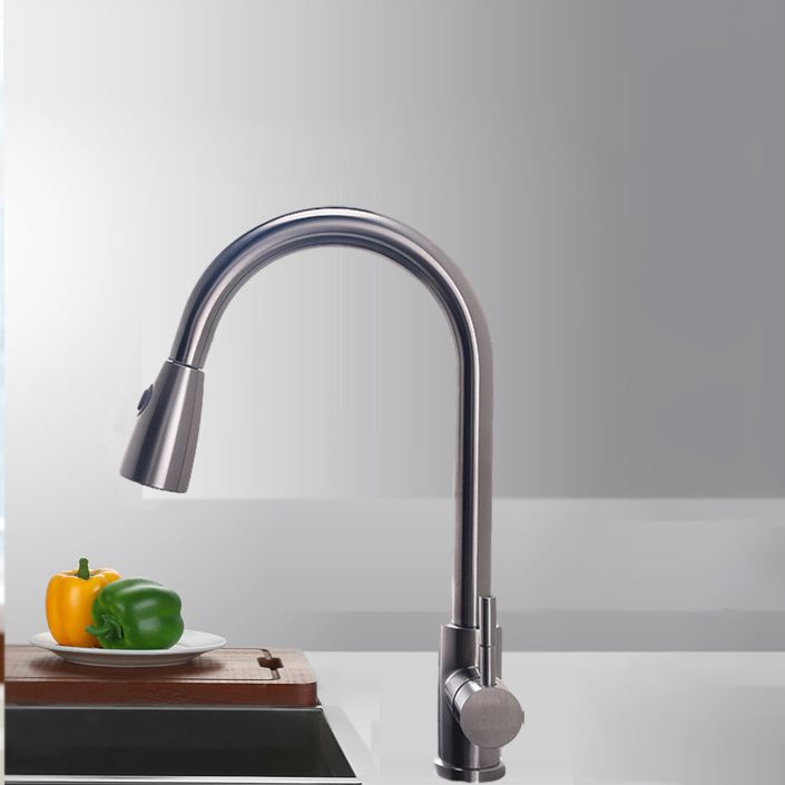 Modern Spray Kitchen Faucet Stainless Steel with Pull Out Sprayer Bar Faucet Clearhalo 'Home Improvement' 'home_improvement' 'home_improvement_kitchen_faucets' 'Kitchen Faucets' 'Kitchen Remodel & Kitchen Fixtures' 'Kitchen Sinks & Faucet Components' 'kitchen_faucets' 1200x1200_aff13512-9ed1-4b9f-8386-ab3b9437e037