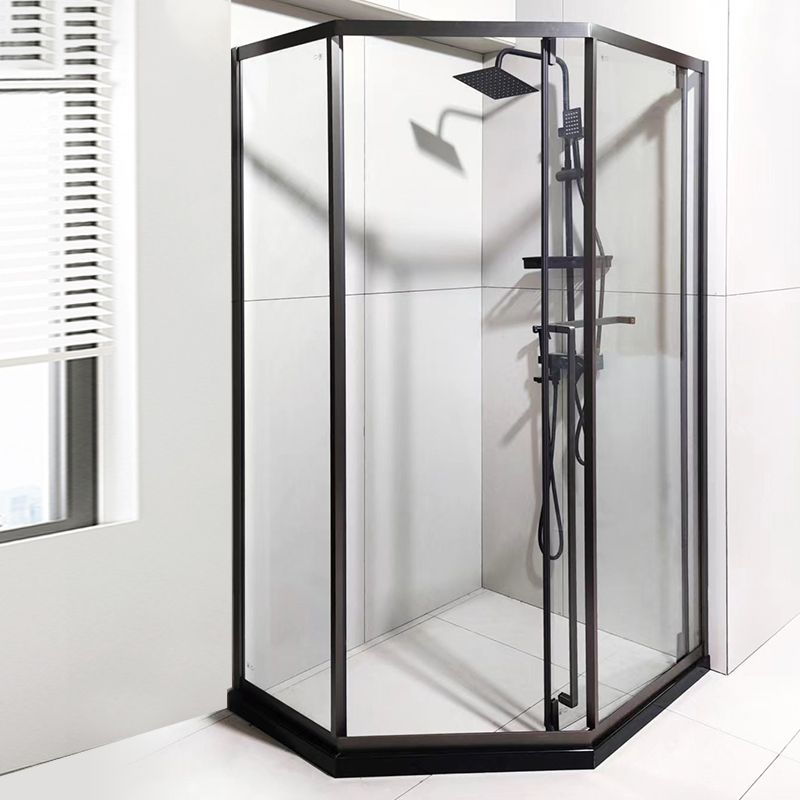 Framed Neo-Angle Shower Enclosure Single Sliding Shower Enclosure with Header Clearhalo 'Bathroom Remodel & Bathroom Fixtures' 'Home Improvement' 'home_improvement' 'home_improvement_shower_stalls_enclosures' 'Shower Stalls & Enclosures' 'shower_stalls_enclosures' 'Showers & Bathtubs' 1200x1200_aff4d3e6-7ec6-4091-9d70-0083adccc650