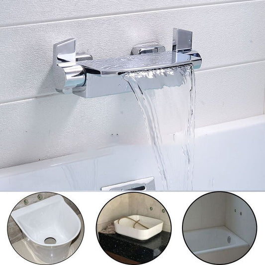 Wall Mount Tub Faucet One Handle Waterfall Tub Spout Trim with Knob Clearhalo 'Bathroom Remodel & Bathroom Fixtures' 'Bathtub Faucets' 'bathtub_faucets' 'Home Improvement' 'home_improvement' 'home_improvement_bathtub_faucets' 1200x1200_b0000b86-7988-4a52-8225-b991856957e6