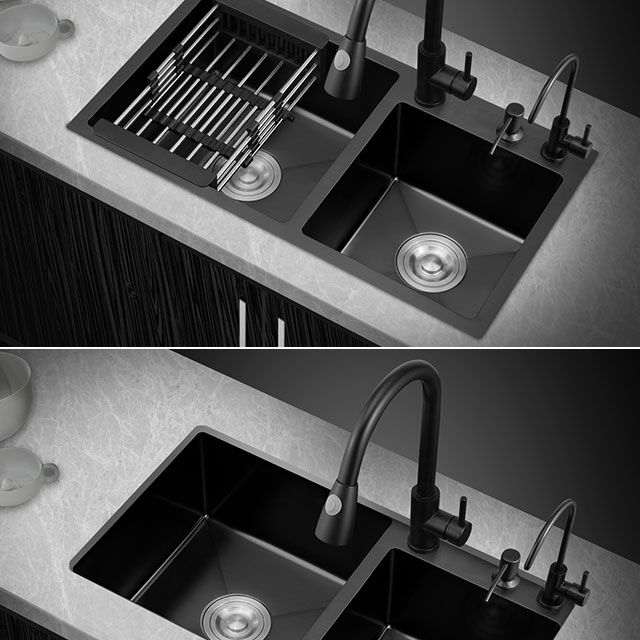 Modern Kitchen Double Basin Black Kitchen Sink with Soundproofing Clearhalo 'Home Improvement' 'home_improvement' 'home_improvement_kitchen_sinks' 'Kitchen Remodel & Kitchen Fixtures' 'Kitchen Sinks & Faucet Components' 'Kitchen Sinks' 'kitchen_sinks' 1200x1200_b0532e27-cd61-4f36-b438-e21d8680e7c9