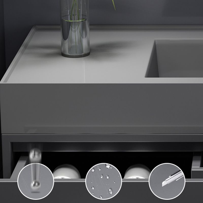 Grey Single Sink Vanity Wood Frame Mirror Rectangular Glam Faucet Vanity with 2 Drawers Clearhalo 'Bathroom Remodel & Bathroom Fixtures' 'Bathroom Vanities' 'bathroom_vanities' 'Home Improvement' 'home_improvement' 'home_improvement_bathroom_vanities' 1200x1200_b05478e5-9e49-4575-b9b7-bcc8ff51a1bf