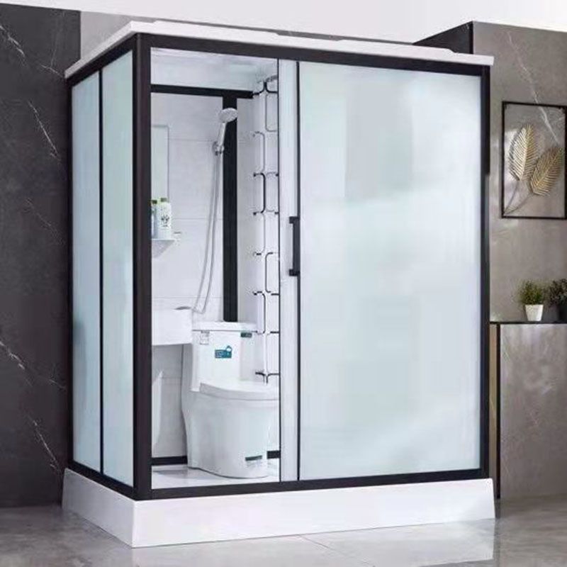 Black Framed Single Sliding Shower Kit Frosted Rectangle Shower Stall Clearhalo 'Bathroom Remodel & Bathroom Fixtures' 'Home Improvement' 'home_improvement' 'home_improvement_shower_stalls_enclosures' 'Shower Stalls & Enclosures' 'shower_stalls_enclosures' 'Showers & Bathtubs' 1200x1200_b08352b4-fd8c-4e77-901d-ce38746eeba9