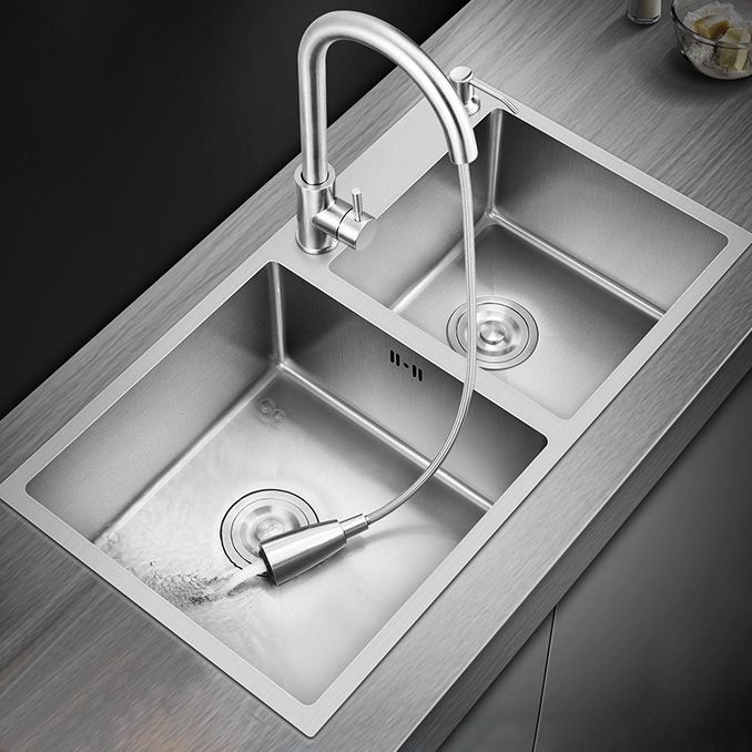 Stainless Steel Kitchen Sink Double Bowl Kitchen Sink with Rectangular Shape Clearhalo 'Home Improvement' 'home_improvement' 'home_improvement_kitchen_sinks' 'Kitchen Remodel & Kitchen Fixtures' 'Kitchen Sinks & Faucet Components' 'Kitchen Sinks' 'kitchen_sinks' 1200x1200_b08b4616-9a8c-486b-b008-9da84bd90ba1