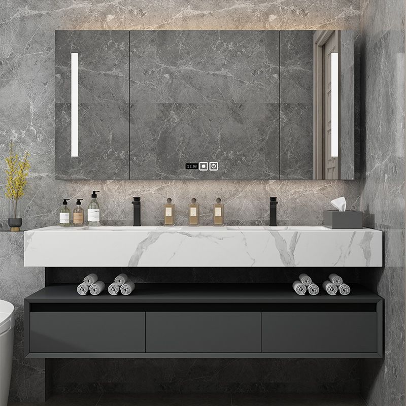Modern Wall Mount Sink Vanity Wooden Vanity Cabinet with Mirror Cabinet Clearhalo 'Bathroom Remodel & Bathroom Fixtures' 'Bathroom Vanities' 'bathroom_vanities' 'Home Improvement' 'home_improvement' 'home_improvement_bathroom_vanities' 1200x1200_b0ac72c5-78cf-4bad-8892-9154dc21605a
