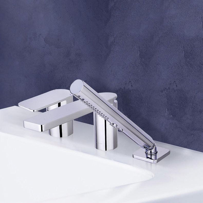 Modern Deck Mounted Roman Tub Faucet Bronze Low Arc Roman Tub Faucet Set Clearhalo 'Bathroom Remodel & Bathroom Fixtures' 'Bathtub Faucets' 'bathtub_faucets' 'Home Improvement' 'home_improvement' 'home_improvement_bathtub_faucets' 1200x1200_b1181ceb-0d9a-4940-a490-dd0866f3b538