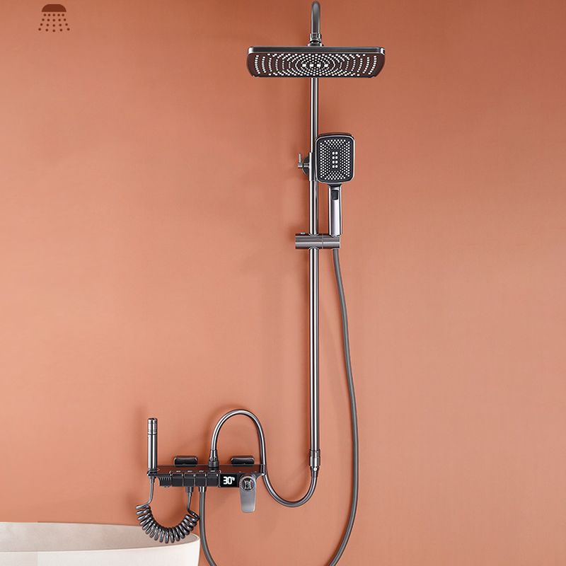 Grey Shower System Square Lever Handle Shower Hose Wall-Mounted Shower Arm Shower System Clearhalo 'Bathroom Remodel & Bathroom Fixtures' 'Home Improvement' 'home_improvement' 'home_improvement_shower_faucets' 'Shower Faucets & Systems' 'shower_faucets' 'Showers & Bathtubs Plumbing' 'Showers & Bathtubs' 1200x1200_b127dc9b-930b-4c12-b293-b11167452f9c