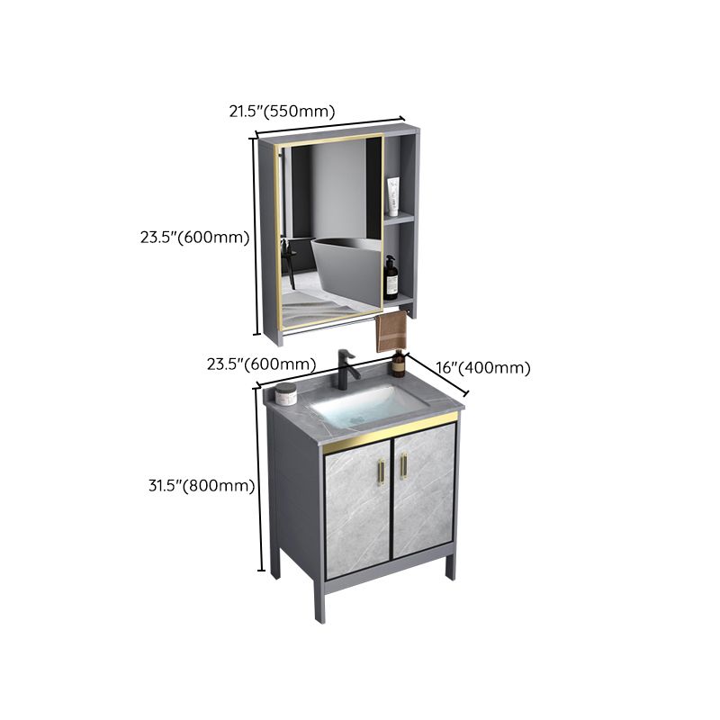 Metal Frame Vanity Grey Single Sink Rectangular Freestanding Mirror Vanity with Doors Clearhalo 'Bathroom Remodel & Bathroom Fixtures' 'Bathroom Vanities' 'bathroom_vanities' 'Home Improvement' 'home_improvement' 'home_improvement_bathroom_vanities' 1200x1200_b14771dc-89c3-42df-a071-9e3af22c8eca