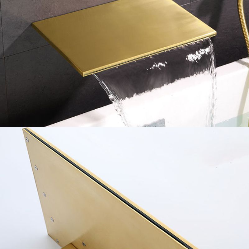 Modern Wall Mounted Metal Tub Filler Low Arc Waterfall Tub Faucet Trim Clearhalo 'Bathroom Remodel & Bathroom Fixtures' 'Bathtub Faucets' 'bathtub_faucets' 'Home Improvement' 'home_improvement' 'home_improvement_bathtub_faucets' 1200x1200_b14e9849-cab5-41a3-b46a-b62056e1454f