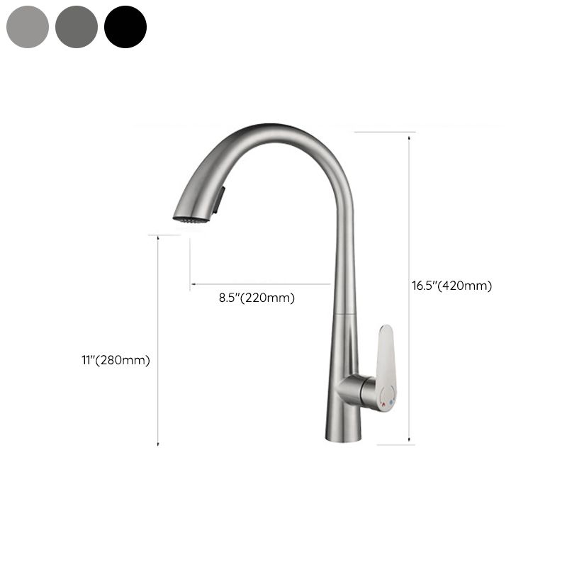 Modern Retractable Kitchen Faucet Stainless Steel Single Handle High Arc Kitchen Faucet Clearhalo 'Home Improvement' 'home_improvement' 'home_improvement_kitchen_faucets' 'Kitchen Faucets' 'Kitchen Remodel & Kitchen Fixtures' 'Kitchen Sinks & Faucet Components' 'kitchen_faucets' 1200x1200_b183580e-5ad6-4b69-ba26-ef495af4e8ef