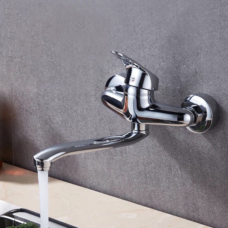 Contemporary Single Handle Kitchen Faucet Wall Mounted 1-Hold Bar Faucet with No Sensor Clearhalo 'Home Improvement' 'home_improvement' 'home_improvement_kitchen_faucets' 'Kitchen Faucets' 'Kitchen Remodel & Kitchen Fixtures' 'Kitchen Sinks & Faucet Components' 'kitchen_faucets' 1200x1200_b19e607a-1eaa-42a0-a39c-3d4eabe1674b