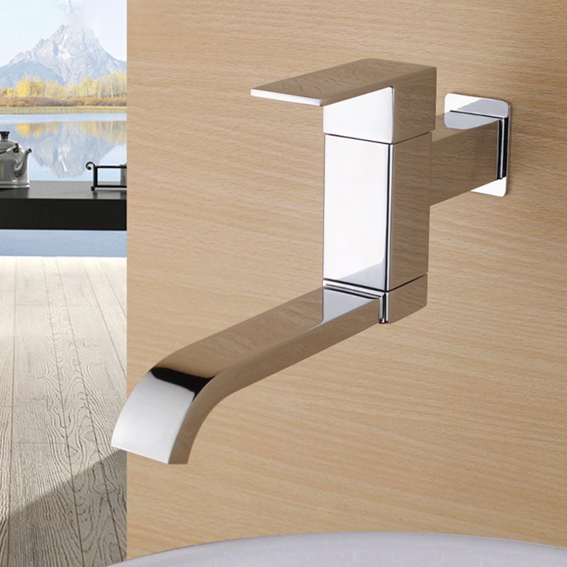 Contemporary Wall Mounted Bathroom Faucet Lever Handles Low Arc Rotatable Brass Faucet Clearhalo 'Bathroom Remodel & Bathroom Fixtures' 'Bathroom Sink Faucets' 'Bathroom Sinks & Faucet Components' 'bathroom_sink_faucets' 'Home Improvement' 'home_improvement' 'home_improvement_bathroom_sink_faucets' 1200x1200_b1fa6cf3-5e28-4306-87be-7ec9efa6b4dd