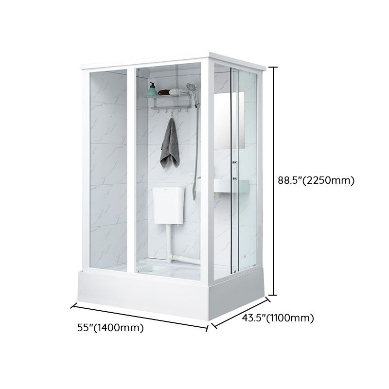Framed Rectangle Frosted Corner Shower Stall with White Base Clearhalo 'Bathroom Remodel & Bathroom Fixtures' 'Home Improvement' 'home_improvement' 'home_improvement_shower_stalls_enclosures' 'Shower Stalls & Enclosures' 'shower_stalls_enclosures' 'Showers & Bathtubs' 1200x1200_b2083a7a-9a7f-4955-92e2-32e2f3555d20