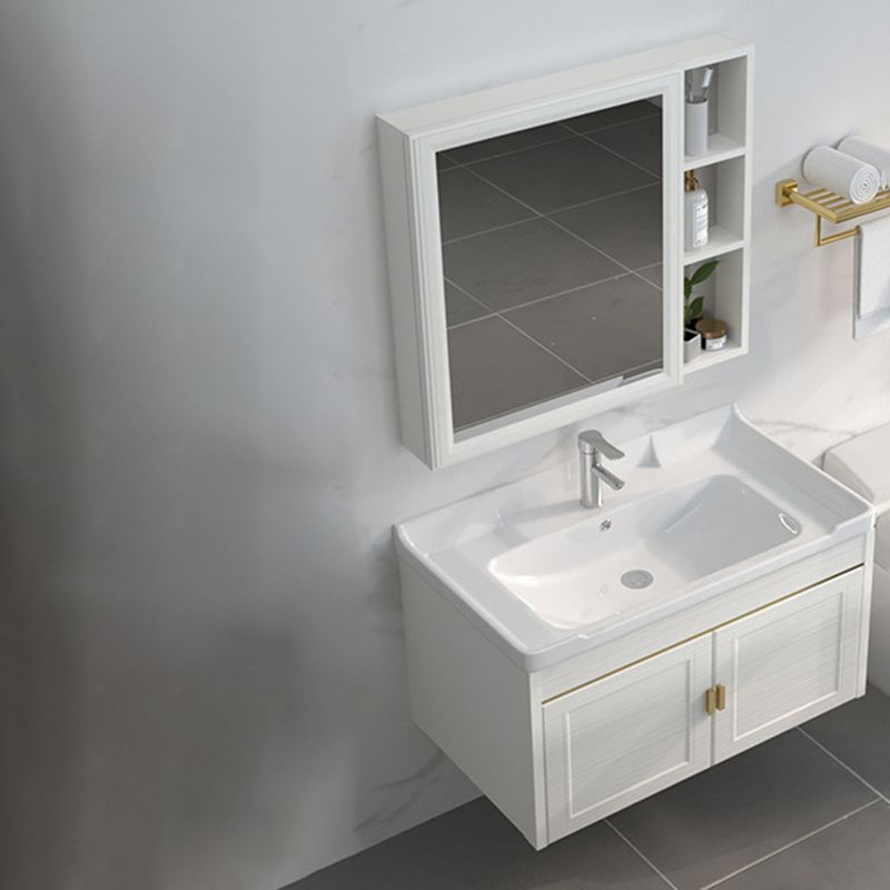 Single Sink Vanity Set Mirror Wall Mount Metal Frame Rectangle Bath Vanity with 2 Doors Clearhalo 'Bathroom Remodel & Bathroom Fixtures' 'Bathroom Vanities' 'bathroom_vanities' 'Home Improvement' 'home_improvement' 'home_improvement_bathroom_vanities' 1200x1200_b21ba607-dd0c-40a4-a787-0d5e3f817638