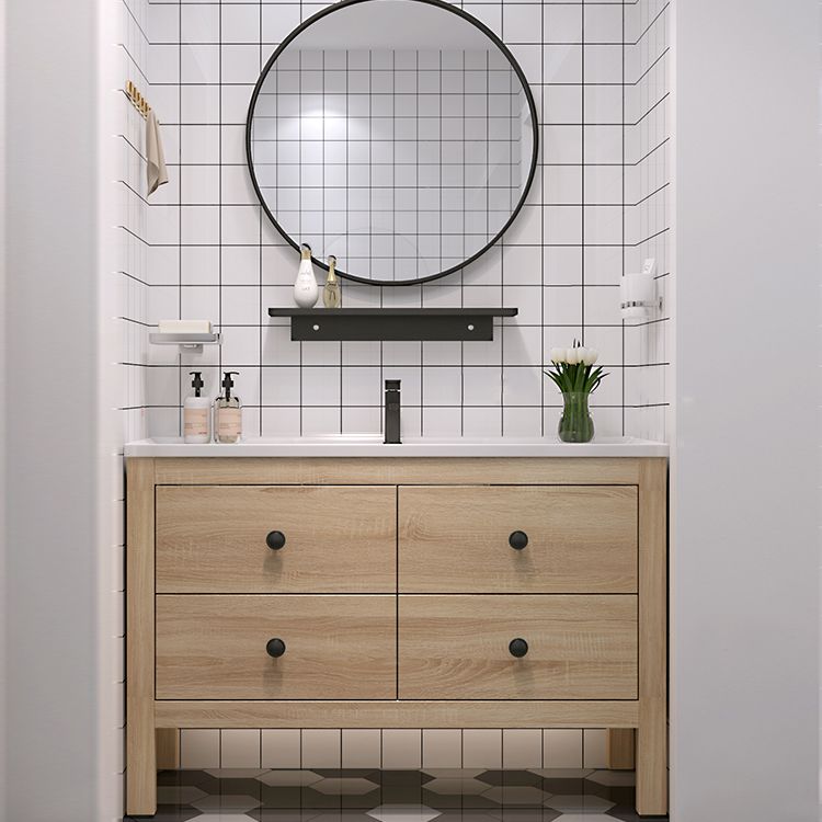 Wood Frame Vanity Mirror Freestanding Single Sink Scratch Resistant Vanity with Drawers Clearhalo 'Bathroom Remodel & Bathroom Fixtures' 'Bathroom Vanities' 'bathroom_vanities' 'Home Improvement' 'home_improvement' 'home_improvement_bathroom_vanities' 1200x1200_b232fad5-6970-46a1-99b3-22e42c64f81e