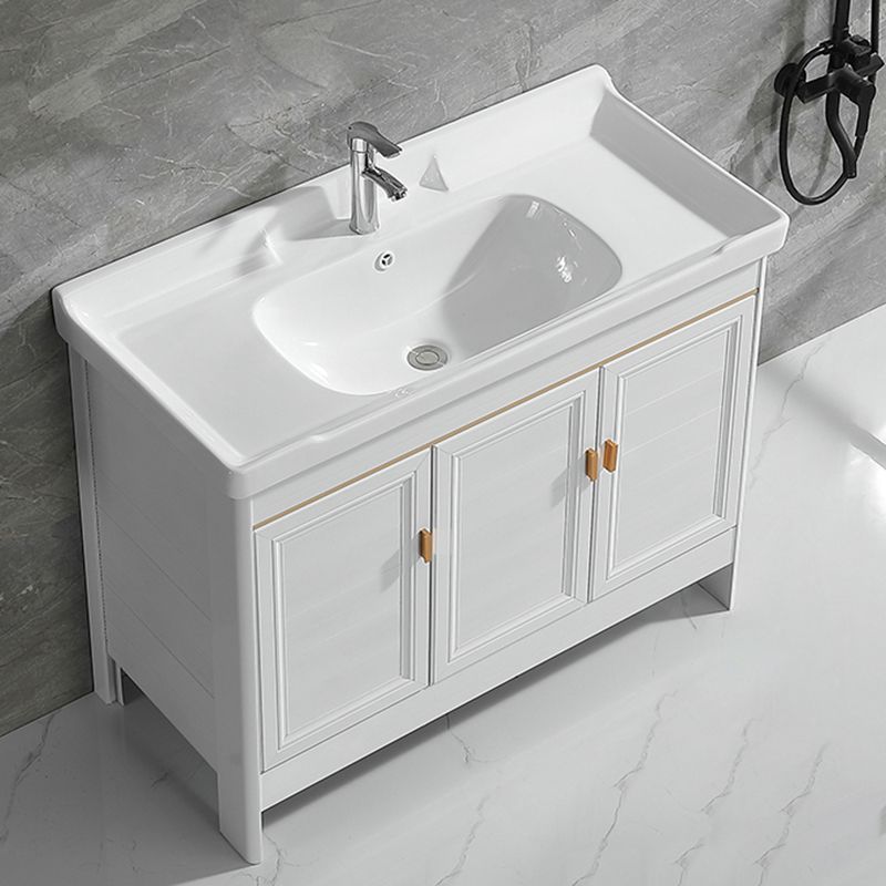 Metal Frame Vanity White 2 Doors Rectangular Single Sink Freestanding Bathroom Vanity Clearhalo 'Bathroom Remodel & Bathroom Fixtures' 'Bathroom Vanities' 'bathroom_vanities' 'Home Improvement' 'home_improvement' 'home_improvement_bathroom_vanities' 1200x1200_b233fa7c-d10a-4f59-ba5e-9a7b7518f737