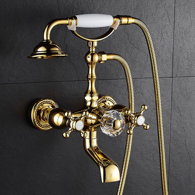 Traditional Style Tub Faucet Copper Wall-mounted Tub Faucet with Hand Shower Clearhalo 'Bathroom Remodel & Bathroom Fixtures' 'Bathtub Faucets' 'bathtub_faucets' 'Home Improvement' 'home_improvement' 'home_improvement_bathtub_faucets' 1200x1200_b2357d0a-a3fe-4bcb-b831-a18b62b86c94