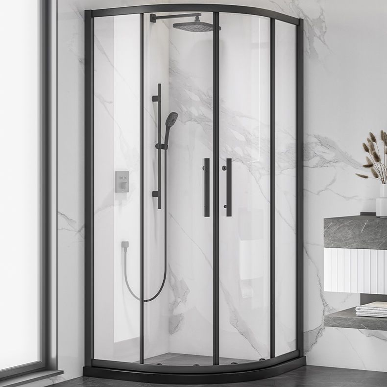 Silver and Black Shower Enclosure Clear Tempered Glass Shower Stall Clearhalo 'Bathroom Remodel & Bathroom Fixtures' 'Home Improvement' 'home_improvement' 'home_improvement_shower_stalls_enclosures' 'Shower Stalls & Enclosures' 'shower_stalls_enclosures' 'Showers & Bathtubs' 1200x1200_b25eb51e-b15e-45e9-9545-97713d4cd76b