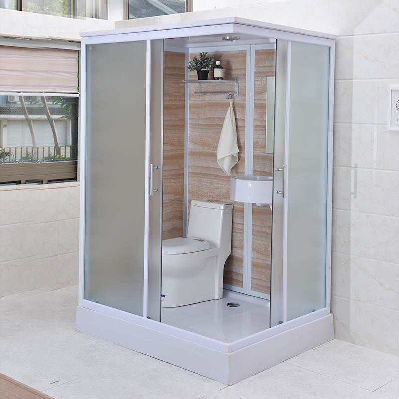Framed Single Sliding Shower Kit Rectangle Frosted Shower Stall Clearhalo 'Bathroom Remodel & Bathroom Fixtures' 'Home Improvement' 'home_improvement' 'home_improvement_shower_stalls_enclosures' 'Shower Stalls & Enclosures' 'shower_stalls_enclosures' 'Showers & Bathtubs' 1200x1200_b2793ee5-315a-4228-a5fa-1a4c1b4dfa1b