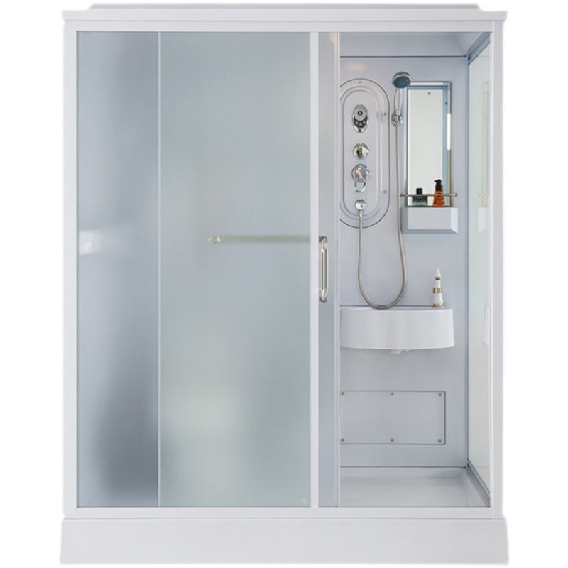Framed Single Sliding Shower Kit Frosted Rectangle Shower Stall Clearhalo 'Bathroom Remodel & Bathroom Fixtures' 'Home Improvement' 'home_improvement' 'home_improvement_shower_stalls_enclosures' 'Shower Stalls & Enclosures' 'shower_stalls_enclosures' 'Showers & Bathtubs' 1200x1200_b2943c27-1acd-4ea2-a973-e2ebf8282271