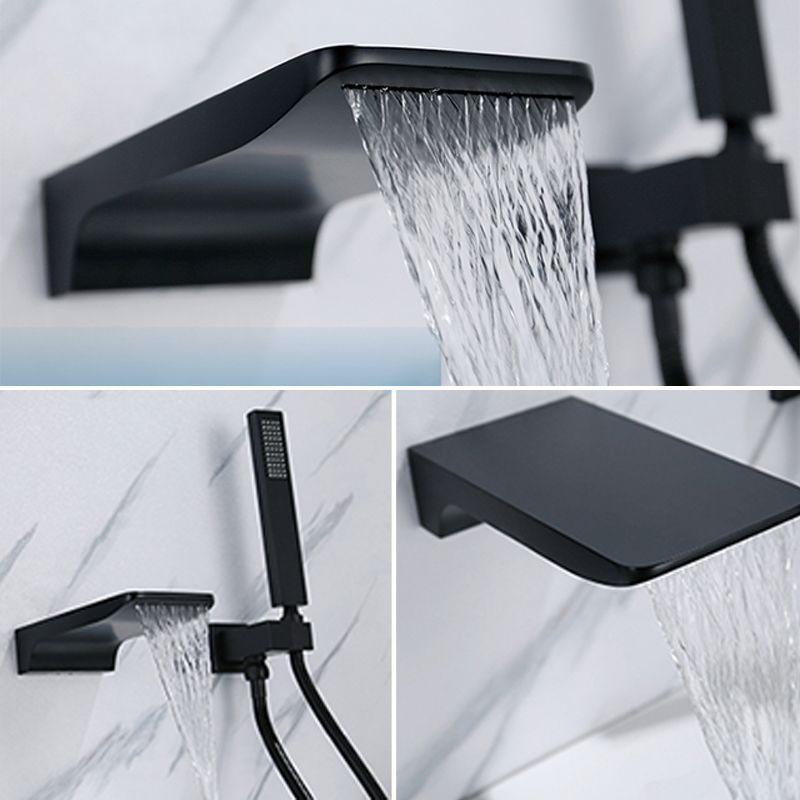 Modern Wall Mounted Metal Tub Filler Low Arc Bathroom Faucet Clearhalo 'Bathroom Remodel & Bathroom Fixtures' 'Bathtub Faucets' 'bathtub_faucets' 'Home Improvement' 'home_improvement' 'home_improvement_bathtub_faucets' 1200x1200_b2ba43dd-f525-4d01-bfae-7e3be680e38a