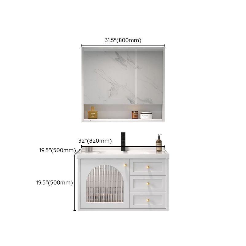 Glam Vanity White Single Sink Wall Mount Wood Frame Rectangular Mirror Bath Vanity Clearhalo 'Bathroom Remodel & Bathroom Fixtures' 'Bathroom Vanities' 'bathroom_vanities' 'Home Improvement' 'home_improvement' 'home_improvement_bathroom_vanities' 1200x1200_b2bb1bf2-1558-4526-bb84-2481eddfb18f