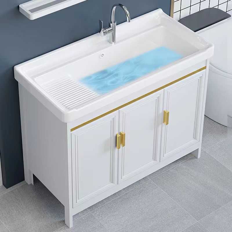 Freestanding Vanity Single Sink Metal Frame Rectangular White Mirror Vanity with Doors Clearhalo 'Bathroom Remodel & Bathroom Fixtures' 'Bathroom Vanities' 'bathroom_vanities' 'Home Improvement' 'home_improvement' 'home_improvement_bathroom_vanities' 1200x1200_b2d1f1eb-6086-4bdb-a6cd-9f47784ae03a