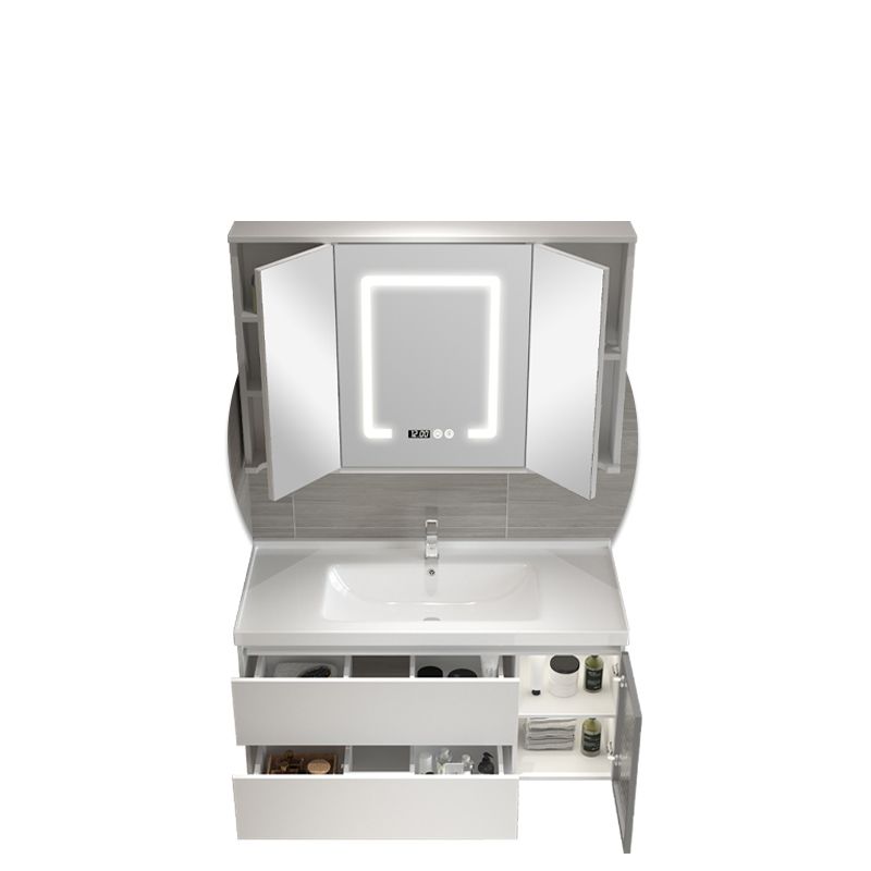 White Vanity Single Sink Rectangular 2 Drawers Wall-Mounted Bath Vanity with Mirror Clearhalo 'Bathroom Remodel & Bathroom Fixtures' 'Bathroom Vanities' 'bathroom_vanities' 'Home Improvement' 'home_improvement' 'home_improvement_bathroom_vanities' 1200x1200_b301a3b6-f6cc-4737-83dd-831ae7be904a