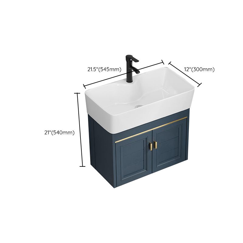 Rectangular Vanity Single Sink Faucet Wall-Mounted Blue Mirror Metal Frame Bath Vanity Clearhalo 'Bathroom Remodel & Bathroom Fixtures' 'Bathroom Vanities' 'bathroom_vanities' 'Home Improvement' 'home_improvement' 'home_improvement_bathroom_vanities' 1200x1200_b3393b63-9e80-431e-a806-da5028361c7a