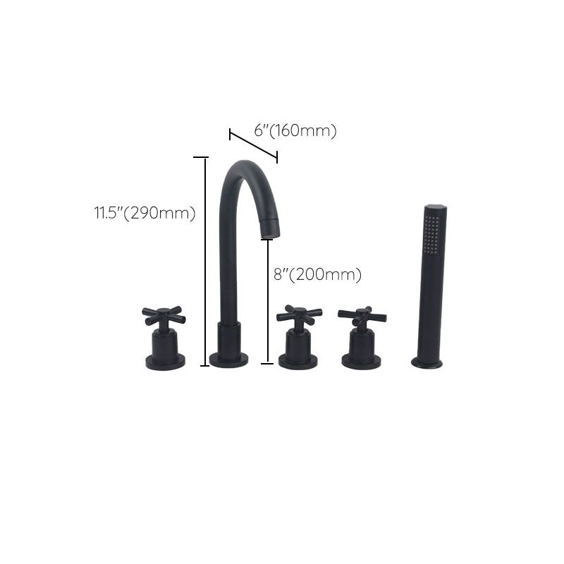 Modern Brass Tub Faucet in Black with 3 Handles Deck Mount Bathroom Faucet Clearhalo 'Bathroom Remodel & Bathroom Fixtures' 'Bathtub Faucets' 'bathtub_faucets' 'Home Improvement' 'home_improvement' 'home_improvement_bathtub_faucets' 1200x1200_b339edd0-4fac-4d1d-9be7-bcf24461507f