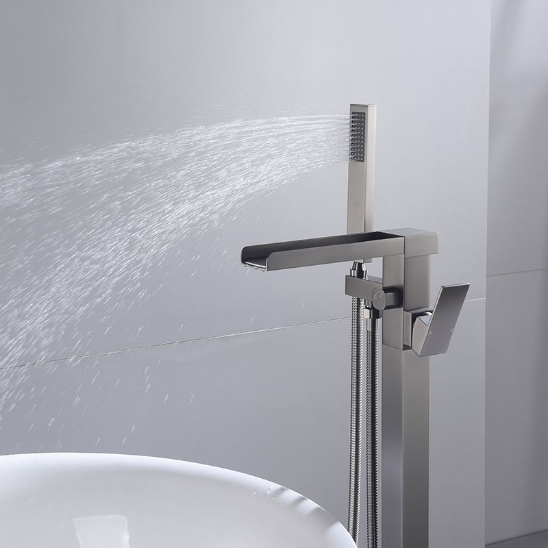 Modern Style Freestanding Tub Filler Floor Mount Freestanding Tub Filler with Hand Shower Clearhalo 'Bathroom Remodel & Bathroom Fixtures' 'Bathtub Faucets' 'bathtub_faucets' 'Home Improvement' 'home_improvement' 'home_improvement_bathtub_faucets' 1200x1200_b3658b9b-4fcb-4706-ab1d-89c99333ce32