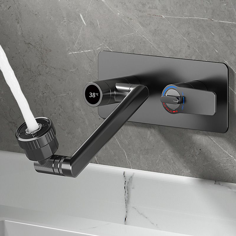 Modern Widespread Wall Mounted Bathroom Sink Faucet Lever Handle Low Arc Faucet Clearhalo 'Bathroom Remodel & Bathroom Fixtures' 'Bathroom Sink Faucets' 'Bathroom Sinks & Faucet Components' 'bathroom_sink_faucets' 'Home Improvement' 'home_improvement' 'home_improvement_bathroom_sink_faucets' 1200x1200_b372dd15-ef45-46c6-b630-e344c11315cd
