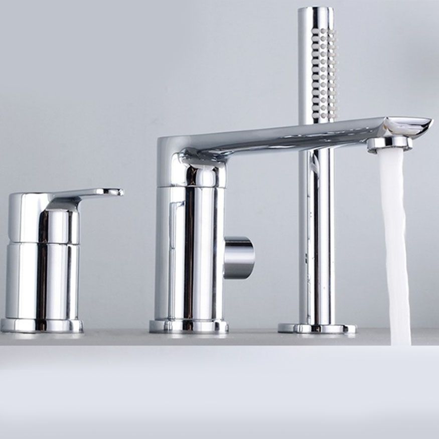 Modern Square Brass Tub Faucet with Hand Shower Bathroom Faucet Clearhalo 'Bathroom Remodel & Bathroom Fixtures' 'Bathtub Faucets' 'bathtub_faucets' 'Home Improvement' 'home_improvement' 'home_improvement_bathtub_faucets' 1200x1200_b3872407-271b-44d6-9fab-dd985a1c0bbc