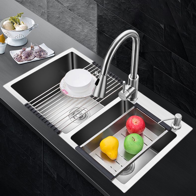 Double Basin Kitchen Sink with Basket Strainer 2 Holes Contemporary Sink Clearhalo 'Home Improvement' 'home_improvement' 'home_improvement_kitchen_sinks' 'Kitchen Remodel & Kitchen Fixtures' 'Kitchen Sinks & Faucet Components' 'Kitchen Sinks' 'kitchen_sinks' 1200x1200_b3d739aa-ac7e-4d00-9fe2-d2b85d37d22c