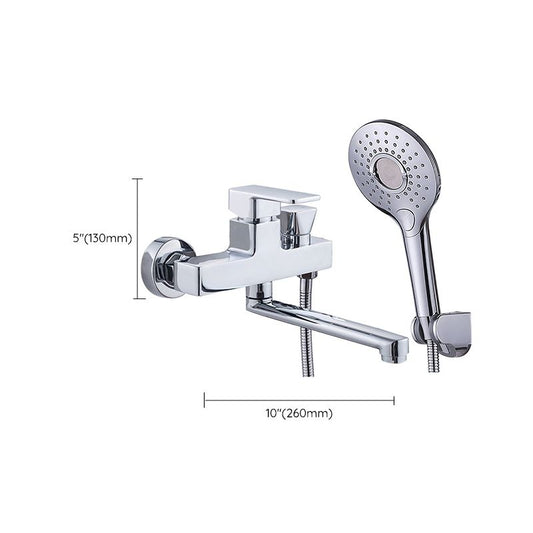 Chrome Polished Bathroom Faucet Wall Mount Swivel Spout with Handheld Shower Clearhalo 'Bathroom Remodel & Bathroom Fixtures' 'Bathtub Faucets' 'bathtub_faucets' 'Home Improvement' 'home_improvement' 'home_improvement_bathtub_faucets' 1200x1200_b40223bf-3a1a-4775-8771-dbe1d29623bc