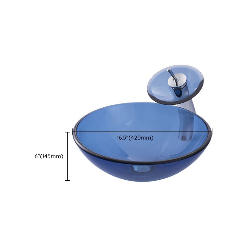 Creative Vessel Bathroom Sink Glass Vessel Lavatory Sink in Blue Clearhalo 'Bathroom Remodel & Bathroom Fixtures' 'Bathroom Sinks & Faucet Components' 'Bathroom Sinks' 'bathroom_sink' 'Home Improvement' 'home_improvement' 'home_improvement_bathroom_sink' 1200x1200_b40f3b88-6793-47e9-a832-92462864a933