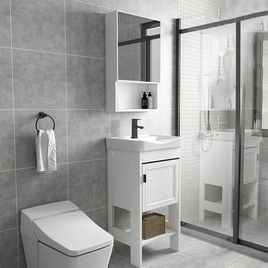 Modern Single Bath Vanity Freestanding White Metal Base Sink Vanity Clearhalo 'Bathroom Remodel & Bathroom Fixtures' 'Bathroom Vanities' 'bathroom_vanities' 'Home Improvement' 'home_improvement' 'home_improvement_bathroom_vanities' 1200x1200_b4231aa5-2f58-48d6-8366-35403730e7fa