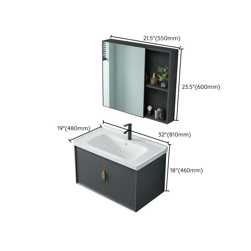 Single Sink Bathroom Vanity Modern Dark Gray Ceramic Wall Mount Vanity Set Clearhalo 'Bathroom Remodel & Bathroom Fixtures' 'Bathroom Vanities' 'bathroom_vanities' 'Home Improvement' 'home_improvement' 'home_improvement_bathroom_vanities' 1200x1200_b452425b-ea6e-4fc8-bb7b-3f116a41e5c9