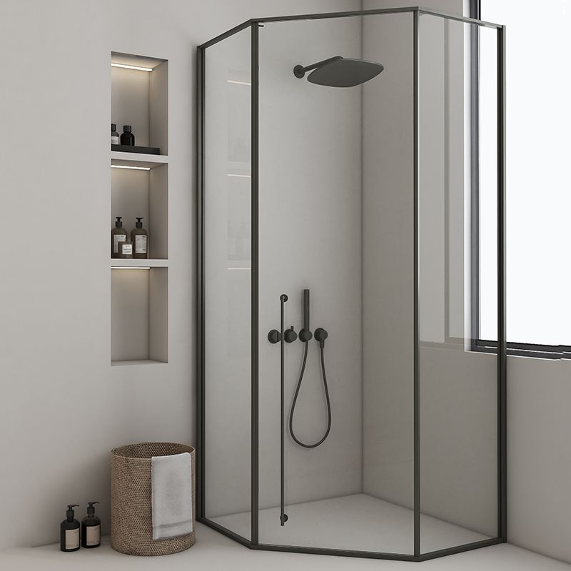 Extreme Narrow Full Frame Diamond Shape Tempered Glass Shower Door Clearhalo 'Bathroom Remodel & Bathroom Fixtures' 'Home Improvement' 'home_improvement' 'home_improvement_shower_tub_doors' 'Shower and Tub Doors' 'shower_tub_doors' 'Showers & Bathtubs' 1200x1200_b46f9e60-b603-4567-9512-01f44d7dc8b3
