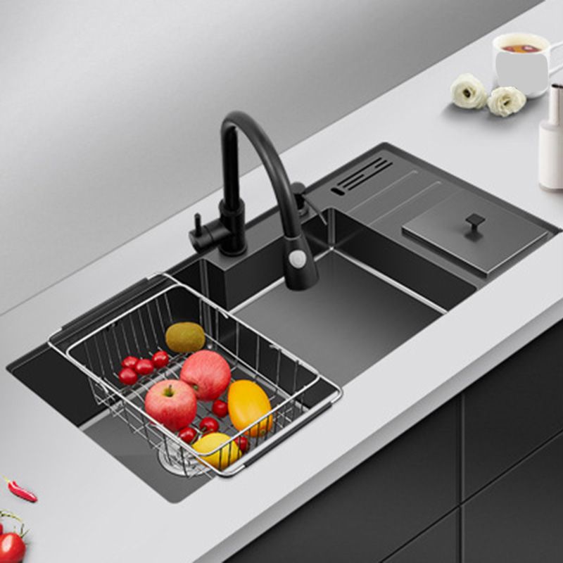 Black Stainless Steel Kitchen Sink 2 Holes Sink with Basket Strainer Clearhalo 'Home Improvement' 'home_improvement' 'home_improvement_kitchen_sinks' 'Kitchen Remodel & Kitchen Fixtures' 'Kitchen Sinks & Faucet Components' 'Kitchen Sinks' 'kitchen_sinks' 1200x1200_b47a2c79-aee7-4ec0-a560-847c500f5267