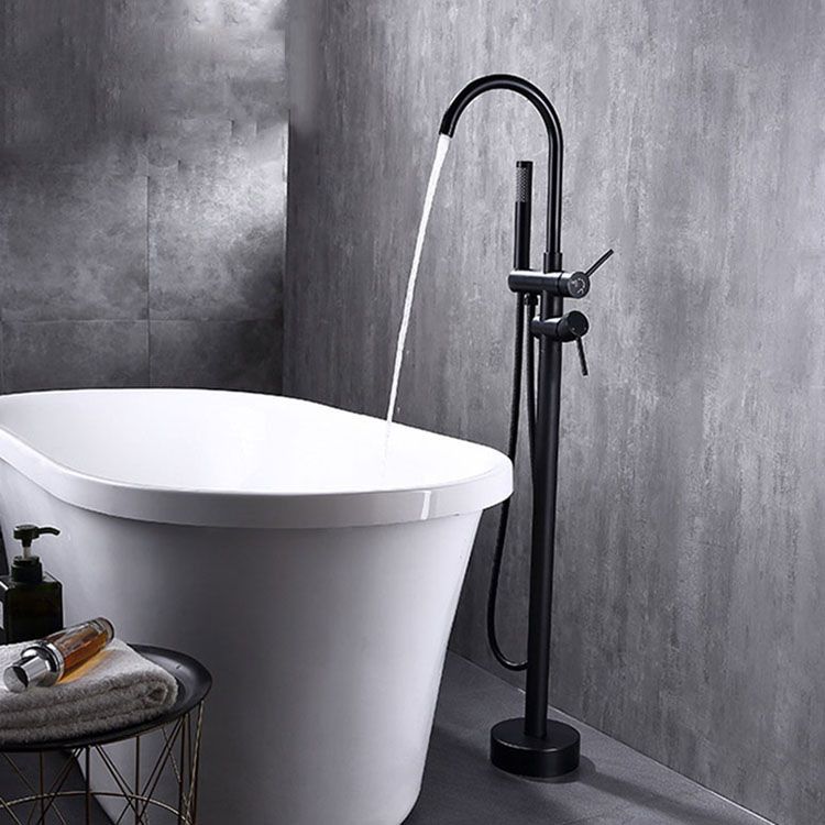 Floor Mounted Metal Freestanding Tub Filler Double Handles Freestanding Faucet with Hose Clearhalo 'Bathroom Remodel & Bathroom Fixtures' 'Bathtub Faucets' 'bathtub_faucets' 'Home Improvement' 'home_improvement' 'home_improvement_bathtub_faucets' 1200x1200_b4bc45c5-ee26-4366-9970-5d148f9cf229