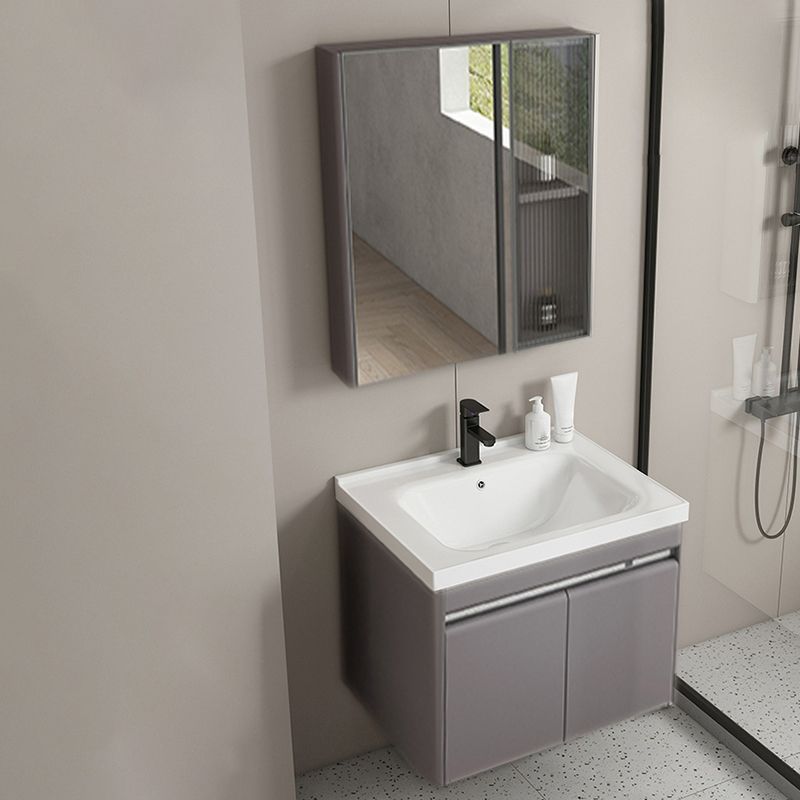Modern Metal Sink Vanity Wall Mount Khaki Tone Bathroom Vanity with Mirror Cabinet Clearhalo 'Bathroom Remodel & Bathroom Fixtures' 'Bathroom Vanities' 'bathroom_vanities' 'Home Improvement' 'home_improvement' 'home_improvement_bathroom_vanities' 1200x1200_b4c20e79-cb00-47a0-9168-17681ce3faf3