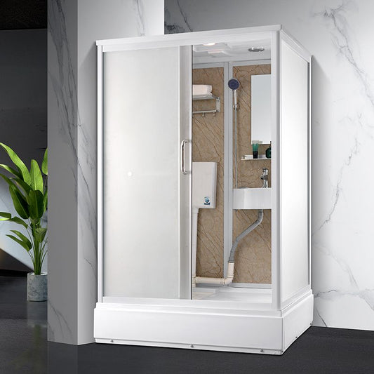 Single Sliding Frosted Shower Kit Rectangle White Shower Stall Clearhalo 'Bathroom Remodel & Bathroom Fixtures' 'Home Improvement' 'home_improvement' 'home_improvement_shower_stalls_enclosures' 'Shower Stalls & Enclosures' 'shower_stalls_enclosures' 'Showers & Bathtubs' 1200x1200_b4e124de-02a2-497b-9995-8d3b3cab91f2