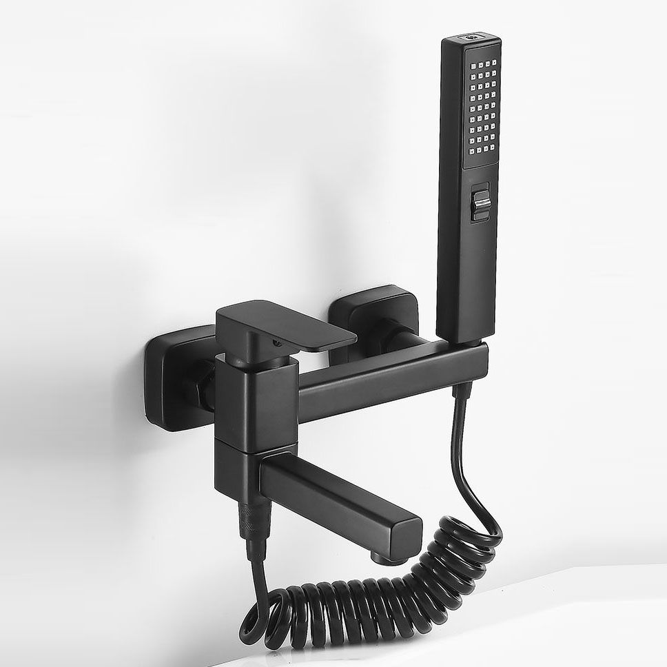 Wall Mounted Tub Filler Modern Single Lever Handle Swivel Tub Filler with Handshower Clearhalo 'Bathroom Remodel & Bathroom Fixtures' 'Bathtub Faucets' 'bathtub_faucets' 'Home Improvement' 'home_improvement' 'home_improvement_bathtub_faucets' 1200x1200_b4f36e53-31f5-43ae-bffa-c103bd160af4