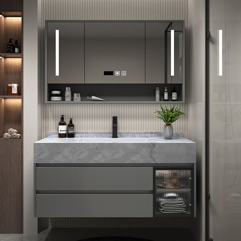 Modern Wall Mount Bath Vanity Gray Tone Vanity Cabinet with Mirror Cabinet Clearhalo 'Bathroom Remodel & Bathroom Fixtures' 'Bathroom Vanities' 'bathroom_vanities' 'Home Improvement' 'home_improvement' 'home_improvement_bathroom_vanities' 1200x1200_b516beca-415b-44be-a5df-c41f88bfef45