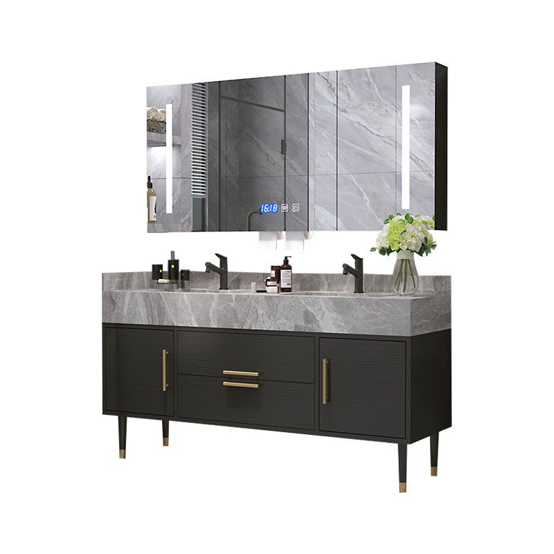 Drawers Bathroom Vanity Double Sink 2 Doors Freestanding Rectangle Vanity with Mirror Clearhalo 'Bathroom Remodel & Bathroom Fixtures' 'Bathroom Vanities' 'bathroom_vanities' 'Home Improvement' 'home_improvement' 'home_improvement_bathroom_vanities' 1200x1200_b523b380-4fd5-4160-899b-f20676bf349b