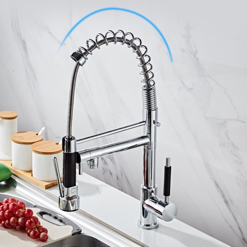Contemporary Spring Spout Kitchen Sink Faucet Swivel Spout with Pull down Sprayer Clearhalo 'Home Improvement' 'home_improvement' 'home_improvement_kitchen_faucets' 'Kitchen Faucets' 'Kitchen Remodel & Kitchen Fixtures' 'Kitchen Sinks & Faucet Components' 'kitchen_faucets' 1200x1200_b53409a5-ffb3-4ae9-ad2d-da2642f5e49a